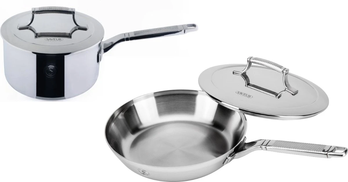 Saveur Selects Pannenset Voyage Series (Koekenpan ø 25 Cm + Steelpan ø 20 Cm) - TriPly RVS - Inductie En Alle Andere Warmtebronnen 3 Saveur Selects Pannenset Voyage Series (Koekenpan ø 25 Cm + Steelpan ø 20 Cm) - TriPly RVS - Inductie En Alle Andere Warmtebronnen