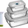 Sareva Vacuum Ovenschalen / Vershoudbakjes - Hittebestendig Glas - 4 Delige Set / 485 + 970 + 1.7 Ltr