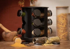 Blackwell Kruidenrek / Kruidencarrousel - Inclusief 12 Kruidenpotjes - Zwart -Keukenbenodigdheden Winkel COOK4325