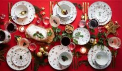 Studio Tavola Kerstservies - Porselein - Rood - 18-delig / 6 Personen -Keukenbenodigdheden Winkel HIT Kerstservies sfeer rood 7