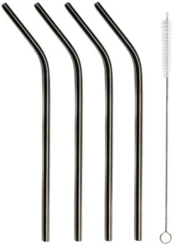 Sareva Herbruikbare Rietjes - Met Borstel - Zwart - Gebogen - 4 Stuks -Keukenbenodigdheden Winkel Sareva Rietjes gebogen zwart