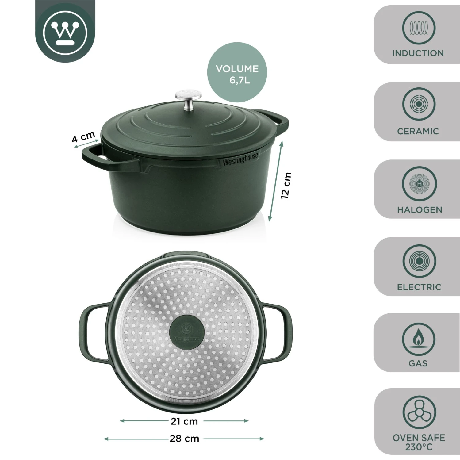 Westinghouse Braadpan Performance - Gracious Green - ø 28 Cm / 6.7 Liter 11 Westinghouse Braadpan Performance - Gracious Green - ø 28 Cm / 6.7 Liter - Afbeelding 9