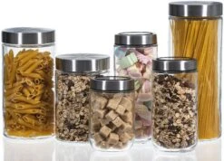 Sareva Voorraadpot - Glas / RVS Deksel - ø 11.5 Cm / 2.2 Liter -Keukenbenodigdheden Winkel opbergglas set 1 2